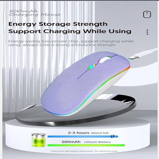 Guiheng Wireless Bluetooth Mouse,LED Dual Mode Rechargeable Silent Slim Laptop Mouse,Portable(BT5.2+USB Receiver) Dual Mode Computer Mice,for Laptop,Desktop Computer,ipad Tablet,Phone,Mac(Purple)