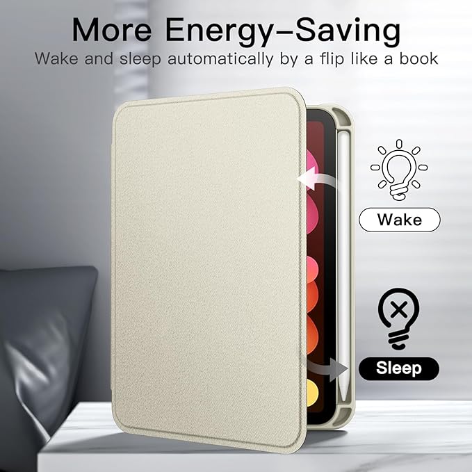 JETech Case for iPad mini (A17 Pro, 2024 Model, 7th) / Mini 6 (2021 Model, 6th) with Pencil Holder, Slim Folio Stand Protective Tablet Cover, Multi-Angle Viewing (Starlight)