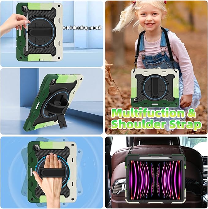 for iPad Pro 12.9 inch Case (6th/5th/4th/3rd Gen),Not fit iPad 12.9 2nd/1st Gen with Screen Protector for Kids with 360 Kickstand Hand Strap Pencil Holder [15ft Drop Protection]