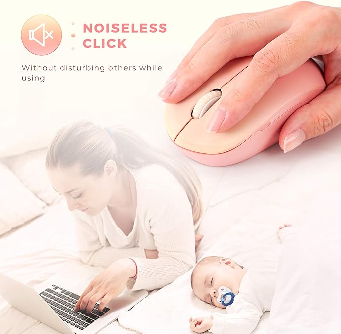 seenda Wireless Mouse, 2.4G Noiseless Mouse with USB Receiver Portable Computer Mice for PC, Tablet, Laptop, Notebook with Windows System - Gradient Pink