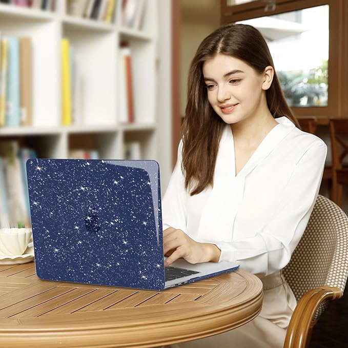 MOSISO Glitter Cover Compatible with MacBook Air 13 inch Case M5 2026 M4 2025 M3 M2 2024-2022 A3449 A3240 A3113 A2681, 4 in 1 Kit Bling Sparkly Hard Shell for MacBook Air 13.6 inch Case, Navy Blue