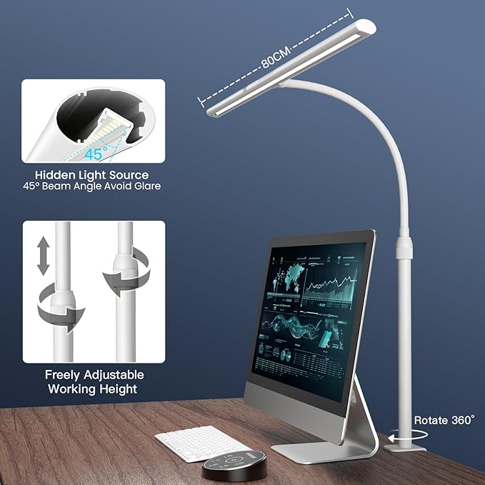 EYOCEAN Desk Lamp, 31.5" Desk Light for Home Office, Brightest 24W, Gesture Sensor & Remote Control, Dimmable & Color Temperature, Monitor Light Bar with Telescopic Rod, Height Adjustable