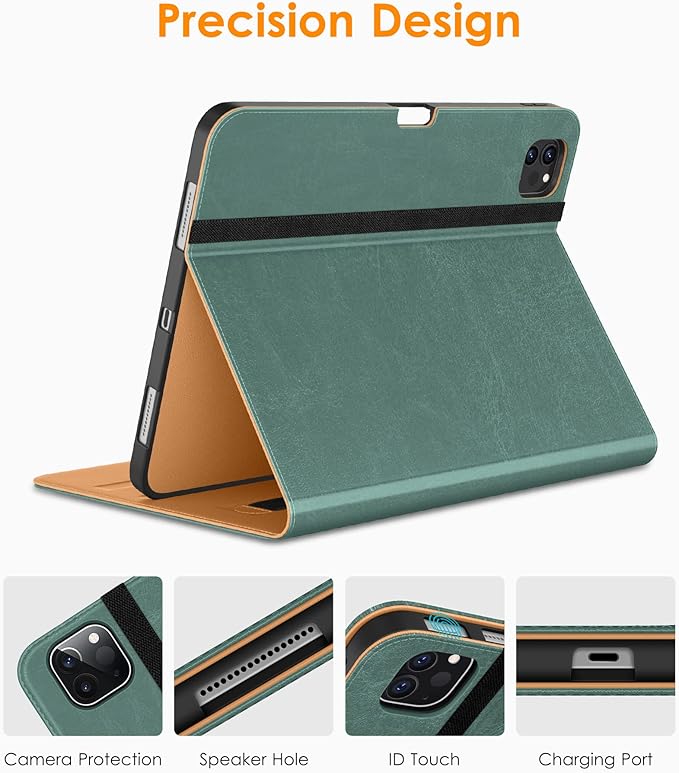 DTTO for iPad Pro 12.9 6th / 5th / 4th / 3rd Generation Case 2022/2021/2020/2018, Leather Folio Stand Cover with Built-in Apple Pencil Holder -Auto Wake/Sleep and Multi Viewing Angles, Pine Green