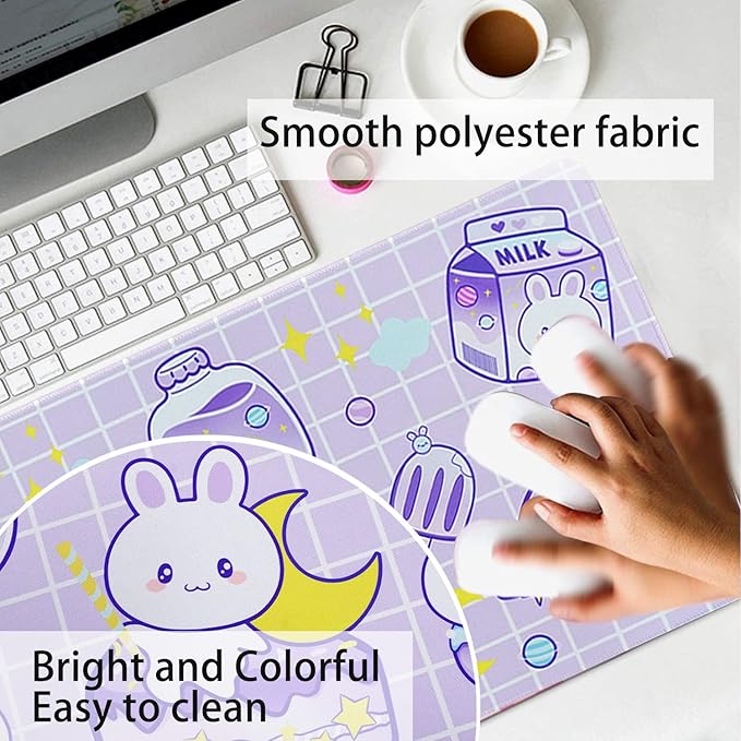 Kawaii Bunny Gaming Mouse Pad for Desk, Extended Large Bunny Rabbit Moon Mouse Pad, Purple Mousepad XL, Long Big Mouse Mat, Kawaii Bunny Decor Stuff Accessories, 31.5 X 11.8 Inch