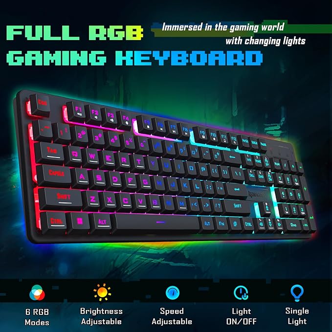 Redragon Updated S107 Gaming Keyboard and Mouse, RGB Gaming Keyboard and 10000 DPI Mouse Combo with 25-Key Anti-Ghosting, 1K Hz Programmable Mice with Software, Plug & Play to PC, Laptop [Upgrade]