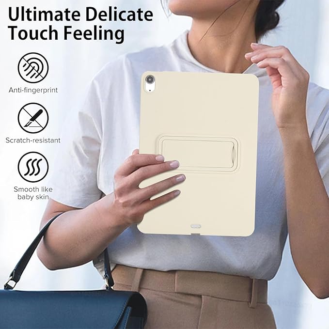 for iPad Air 11-inch M4/M3/M2 (2026/2025/2024) Case, Shockproof Protective Back Cover with Kickstand Slim Shell for Women Men, Beige