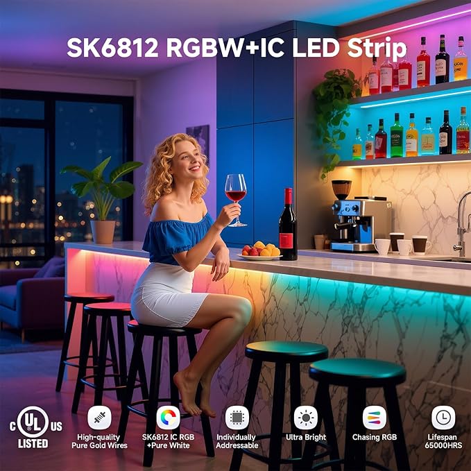 BTF-LIGHTING RGBW RGB+Natural White SK6812 (Similar WS2812B) 4 Colors in 1 LED Strip Individually Addressable 16.4ft 60Pixel/m 300LED Light Dream Color IP30 DC5V Black PCB (No Adapter or Controller)