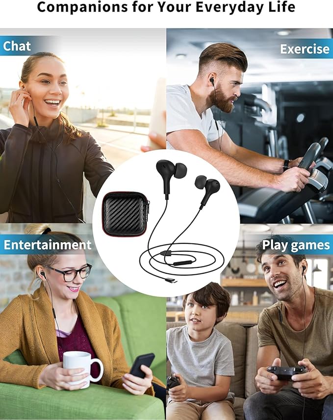 USB C Headphone for Samsung S26 S25 FE S24 A16 A17 Wired Earbuds Magnetic in-Ear Type C Earphone with Microphone Volume Control Bass Stereo Noise Canceling for iPhone 17 Pro Max 16 16e 15 Pixel 10a 9a