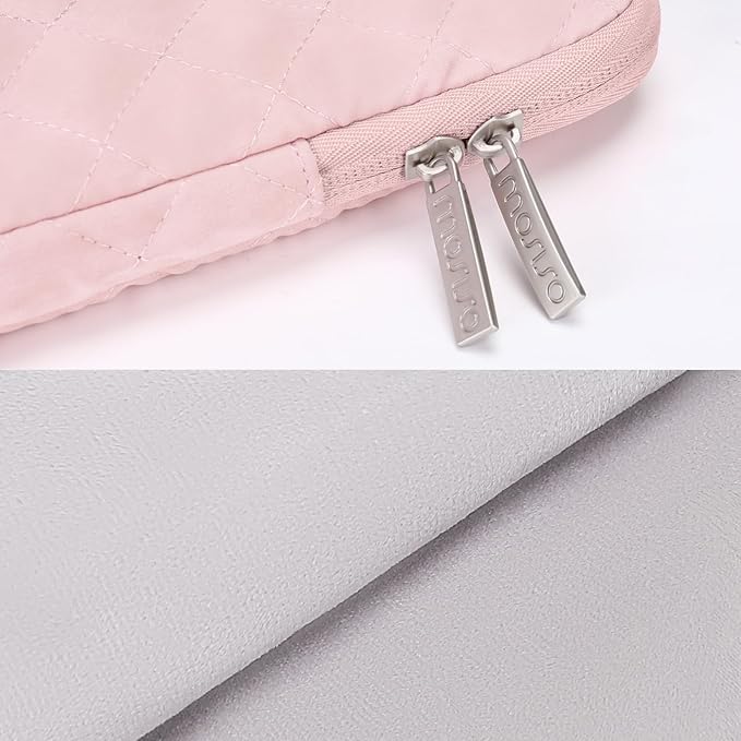 MOSISO 9-11 inch Tablet Sleeve Case for iPad A16 2025, iPad Air 11 inch M3 M2, iPad Pro 11 M4, iPad 10/9/8/7th, Galaxy Tab A9+/S9/S8/Plus 11, Square Quilted Vertical Bag with Small Case, Chalk Pink