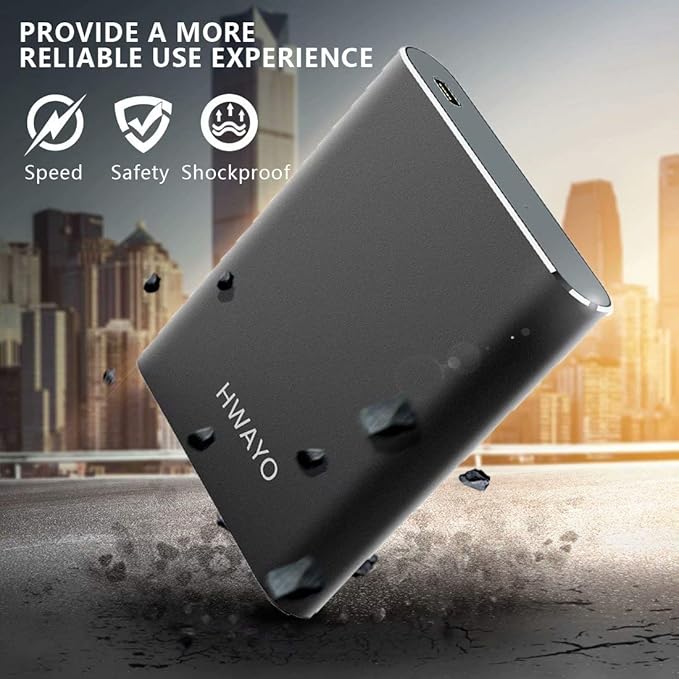 HWAYO 500GB Portable External Hard Drive, USB3.1 Gen 1 Type C Ultra Slim 2.5'' HDD Storage Compatible for PC, Desktop, Laptop, Mac, Xbox One (Black)