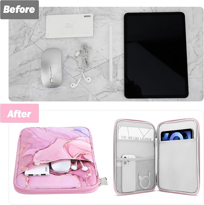 MoKo 9-11 Inch Tablet Sleeve Case, Fits New 11inch iPad Air M4/Pro M5, iPad A16 11", i-Pad 10/9/8/7th/Air 5/4th 10.9"/10.2", Tab S9/S8 11", Protective Bag Carrying Case with Pocket,Cloudy Pink