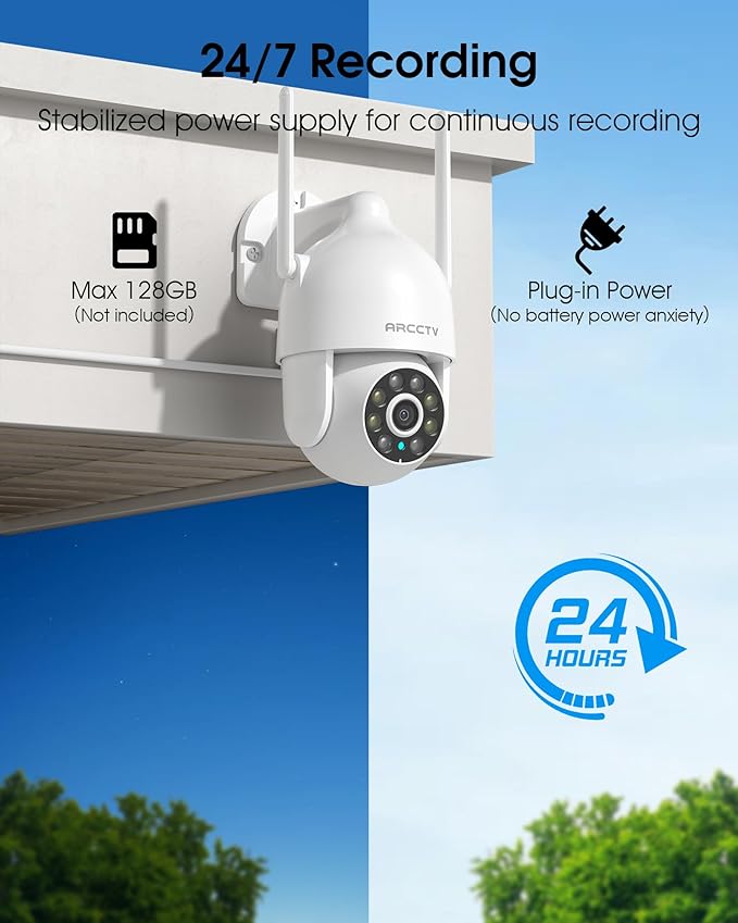 ARCCTV 2K Security Cameras Outdoor, 360°Pan-Tilt View 2.4G/5G WiFi Security Camera with Motion Tracking, Spotlight & Siren, 2-Way Audio, Full Color Night Vision, Waterproof (2 Pack)