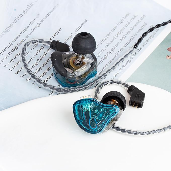 CCZ Melody Wired Gaming Earbuds, 1DD 1BA Drivers Wired Earphones, in ear Monitor with Clear Sound, 3.5mm Plug in Headphone with Comfortable Ear fins iems for Gaming PC Laptop Computer(Blue, with mic)