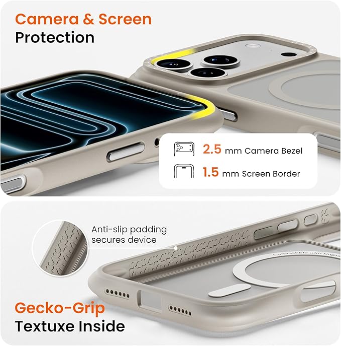 ORNARTO Magnetic for iPhone 17 Pro Max Case, 20FT Military-Grade Drop Protection, Compatible with MagSafe, Slim Shockproof Translucent Matte Phone Case for iPhone 17 Pro Max 6.9", Stone Gray