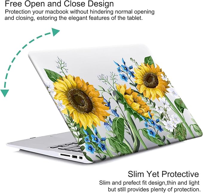 Compatible with MacBook Air 13 inch Case 2022 2021 2020 2019 2018 Release M1 A2337 A2179 A1932 Retina Display Touch ID, Plastic Hard Shell Case & Keyboard Cover, Sunflower