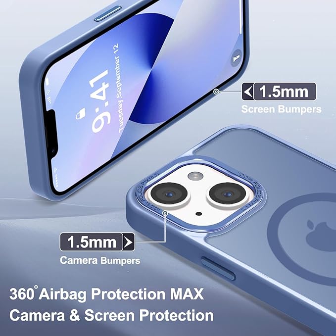 Newfuture Designed for iPhone 13 Case & iPhone 14 Case with Magnetic [13 FT Military Drop Protection] [Compatible with Magsafe] Slim Translucent Shockproof with Anti-Fingerprint Phone Case, Light Blue