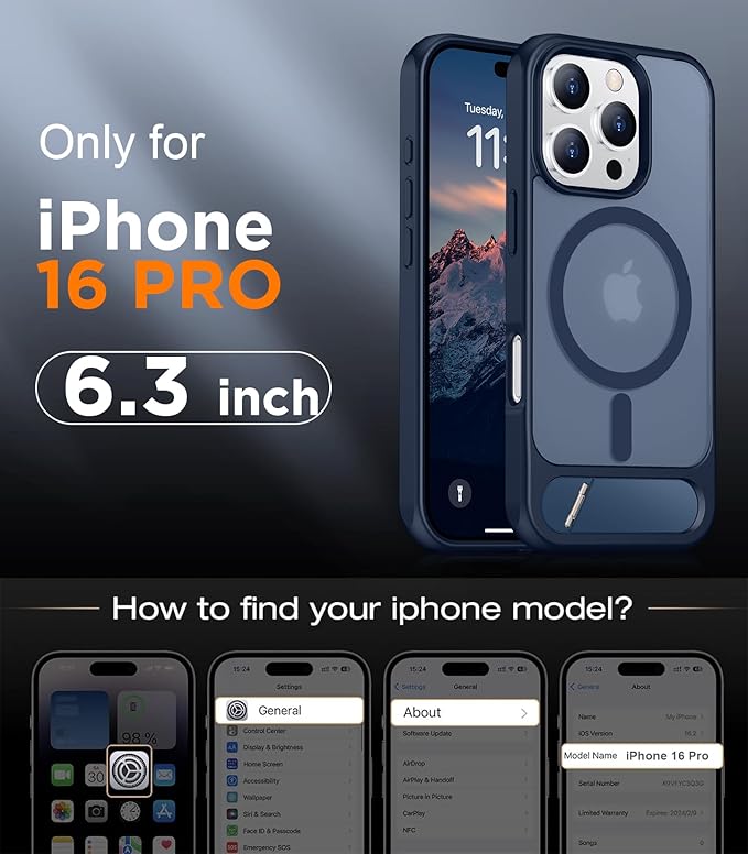 Magnetic Compatible with iPhone 16 Pro Case, [Built-in Invisible Kickstand][Compatible with MagSafe] [Military Grade Shockproof] Slim Translucent Matte Phone Case for iPhone 16 Pro 6.3"