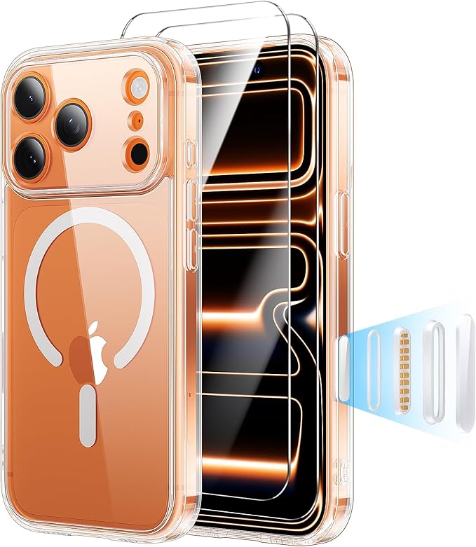 Anti-Yellowing for iPhone 17 Pro Max Case with 2X Screen Protectors, [Compatible with MagSafe] [12FT Military Grade Drop] Slim Thin Phone Cover 6.9 Inch,Clear