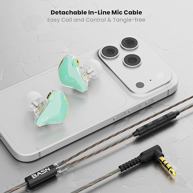BASN Bmaster in Ear Monitor Headphones, Triple Driver IEM Earphones with Powerful Bass, Noise Isolation HiFi Stereo Wired Earbuds for Musicians Singers Drummers (Teal)