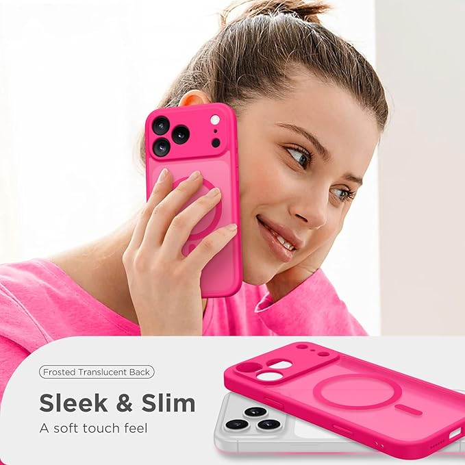CAPRARO Magnetic for iPhone 17 Pro Max Case, Upgraded [Full Camera Protection] [Compatible with MagSafe] Protective Translucent Matte Women Girl Phone Case Cover, Hot Pink