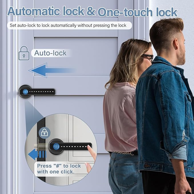Fingerprint Door Lock Biometric Smart Door Knob Keyless Entry Door Lock One-Touch Lock & Unlock Electronic Touchscreen Keypad Lock with Handle, Door Locks for Front Door Bedroom Hotel Office Apartment