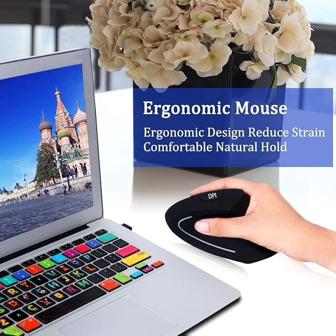 Ergonomic Mouse, High Precision Vertical Wireless Mouse, Rechargeable 2.4GHz Optical Vertical Mice, 3 Adjustable DPI 800/1200/1600 DPI, for Laptop, PC, Computer etc, Specially for Right-handers