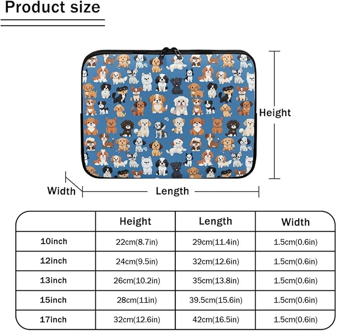 Puppy Dog Laptop Sleeve for Women Teen Girls 15inch Laptop Protector with Multiple Uses Lightweight Computer Sleeve Cute Tablet Bag Laptop Carrying Case Blue