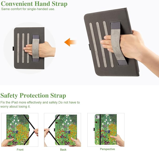Vimorco for iPad Pro 11-inch Case M5/M4 2025/2024 Flower, for iPad Pro Case 11 Inch M5/M4 Pencil Holder/Hand Strap/Pocket/Screen Protection Band,Adjustable Angle,Auto Sleep/Wake, Floral Flowers Garden