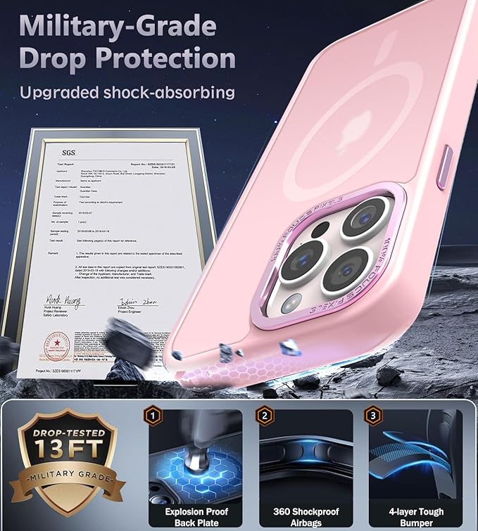 Newfuture Designed for iPhone 16 Pro Max Case with Magnetic [13 FT Military Drop Protection] [Compatible with Magsafe] Slim Translucent Matte Shockproof with Anti-Fingerprint Phone Case, Tender Pink