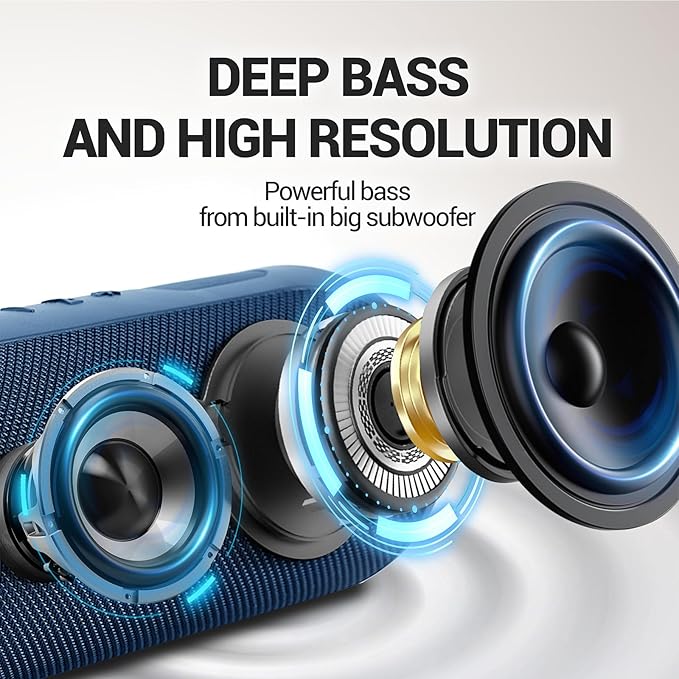 SOWO Waterproof Speaker Bluetooth Wireless- Portable Speaker Loud with Built-in Subwoofer and Tweeter, Extra Bass, Stereo Sound, IP67, Colorful Lights for Party, Outdoor, Camping - Blue