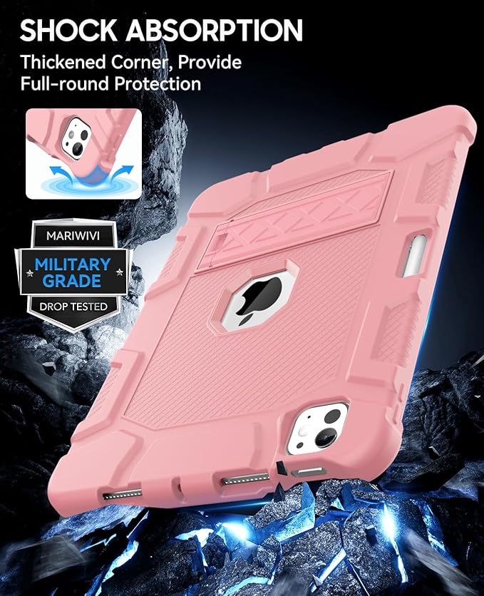 Case for iPad Pro 11 Inch Case (M5 2025/ M4 2024) with Pencil Holder, Built-in Stand, Military Grade Shockproof Protective Cover for iPad Pro 11" (Rose Gold)
