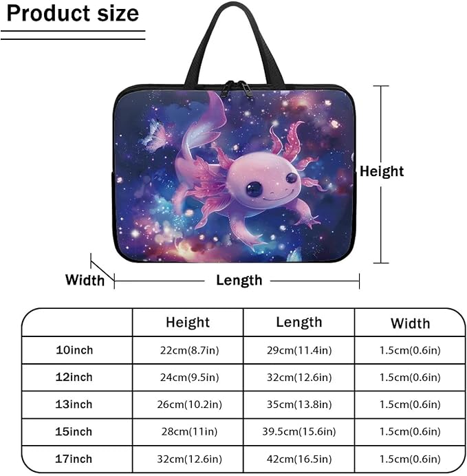 Cute Axolotl 10 Inch Laptop Handle Bag Computer Protect Case Pouch Holder Galaxy Space Notebook Sleeve Neoprene Cover Soft Carring Travel Case for Chromebook Computer Briefcase
