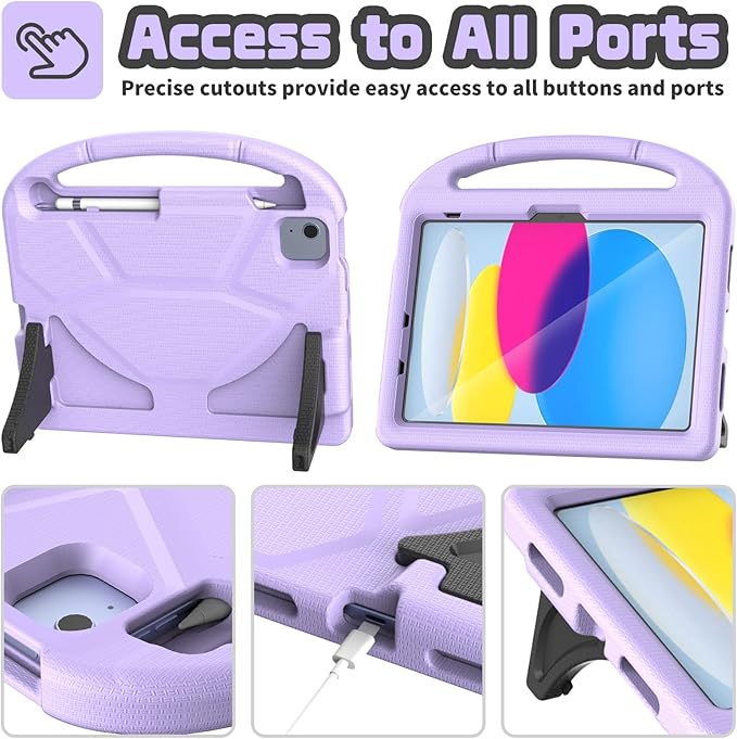 YIHE Kids Case for iPad (A16) 11th Generation 11 Inch 2025 & iPad 10th Generation 10.9 inch 2022, with Built-in Screen Protector and Stable Stand, Full Body Shockproof Protective Cover - Light Purple