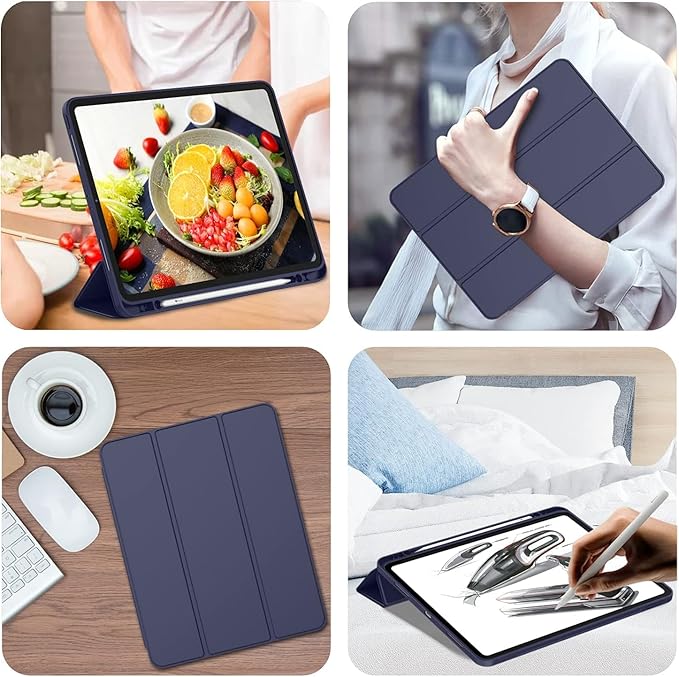 iMieet iPad Pro 13 Inch Case (M5/M4) 2025/2024 with Pencil Holder, Trifold Stand Smart Case with Soft TPU Back, Auto Wake/Sleep (Dark Blue)