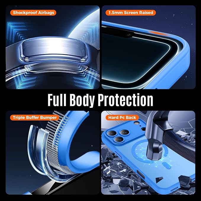 Symcele Designed for iPhone 17 Pro Max Case, Compatible with MagSafe, [Camera Protection] [15FT Military Drop Protection] Shockproof Translucent Matte Anti-Slip Phone Case, 6.9", Blue