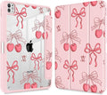 May Chen Case for iPad Pro 11-Inch M5/M4 2025/2024 (6th/5th Generation), [Penceil Holder] Trifold Stand Auto Wake/Sleep Clear TPU Protection Back Cover, Coquette Cherry Bow