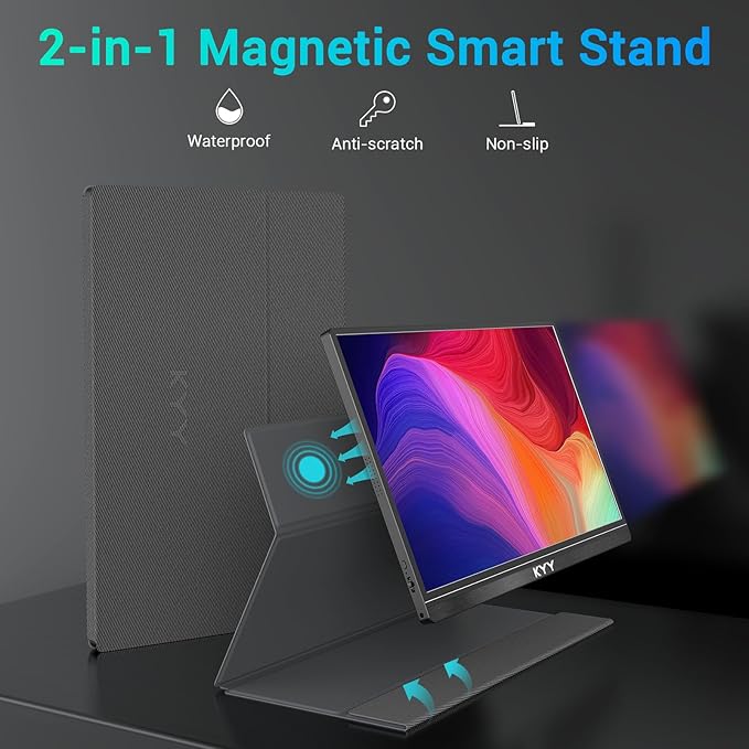 KYY Portable-Monitor-for-Laptop - 15.6'' 1080P FHD IPS Display USB-C&HDMI Portable Monitor for Laptop with Cover and Speakers