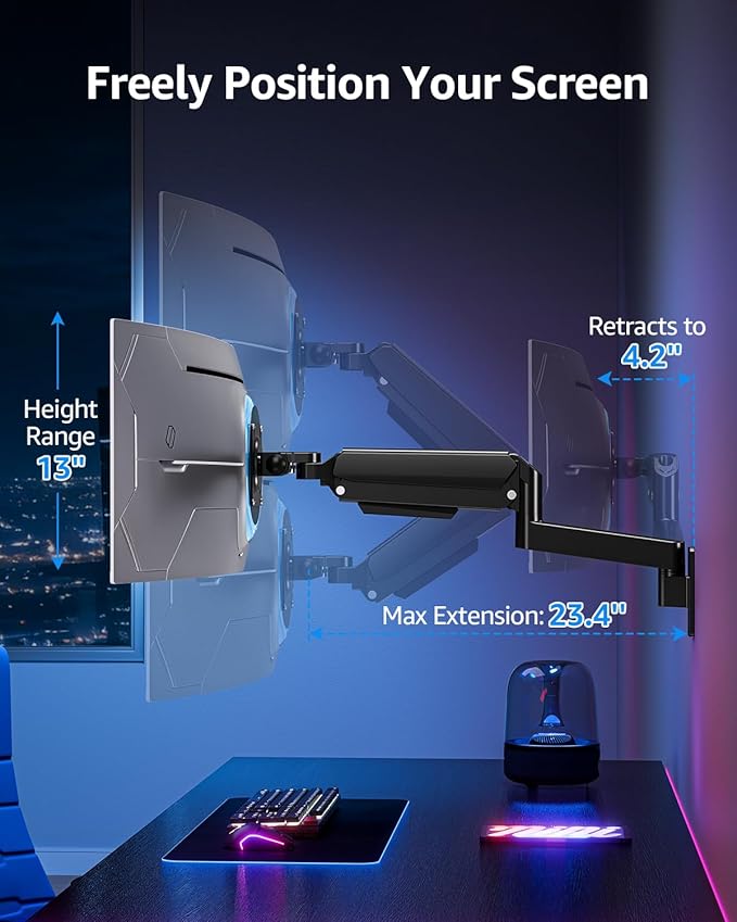 MOUNTUP Monitor Wall Mount for 49 45 43 40 35 32 27 24 Inch Screens, Heavy Duty Wall Monitor Mount, Holds 4.4 to 44 lbs, Ultrawide Monitors Arm Wall Mount, VESA Mount 75x75/100x100mm