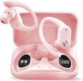 RCA Wireless Earbuds Bluetooth 5.3 Headphones Sport Sweat Resistant Sports Earphones with Earhooks,48H Playtime,Lightweight 7.8g,Fast Charging Case,Noise Cancelling Mic for Running Gym Workout-Pink