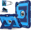Kids Friendly Case for Apple iPad mini 7 A17 Pro 2024/iPad Mini 6 2021 8.3 Inch 7th/6th Gen Case with Pencil Holder & Shoulder Strap, Shockproof Kickstand Hard Shell Protective Cover,Blue