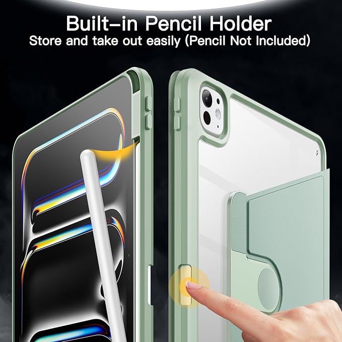 JETech Rotating Case ONLY for iPad Pro 11-Inch M5/M4 2025/2024 (6th/5th Generation) with Pencil Holder, 360 Degree Rotation Protective Stand Cover Clear Back, Auto Wake/Sleep (Mint)
