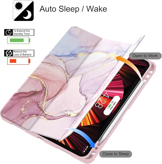 Soke for iPad Pro 11 Case (M2) 2022/2021/2020 with Pencil Holder - [Full Body Protection + Apple Pencil Charging + Auto Wake/Sleep], Soft TPU Back Cover for 2022 iPad Pro 11 inch(Dreamy Marble)