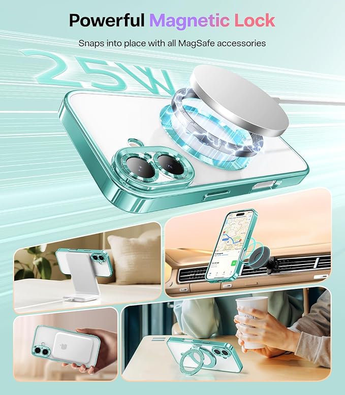Meifigno Designed for iPhone 17 Case 6.3", [Glitter Card & Wrist Strap] [Compatible with MagSafe] [2X HD Screen Protectors] Surround Raised Lens Protection for iPhone 17 Case 6.3 Inch, Teal