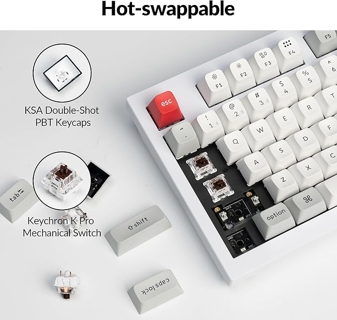 Keychron Q5 Pro QMK/VIA Wireless Custom Mechanical Keyboard, Full Aluminum 96% Layout with Programmable Knob, Double-Gasket Design with Hot-swappable K Pro Brown Switch for Mac Windows Linux - White