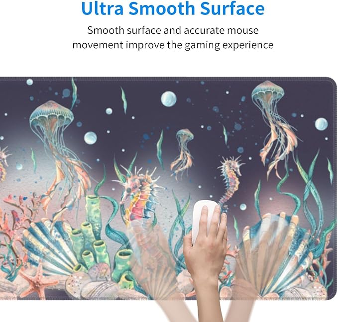 Jellyfish Mouse Pad XL Large Mousepad Non Slip Rubber Base Desk Mat for Laptop Computer Gaming 31.5" X 12"