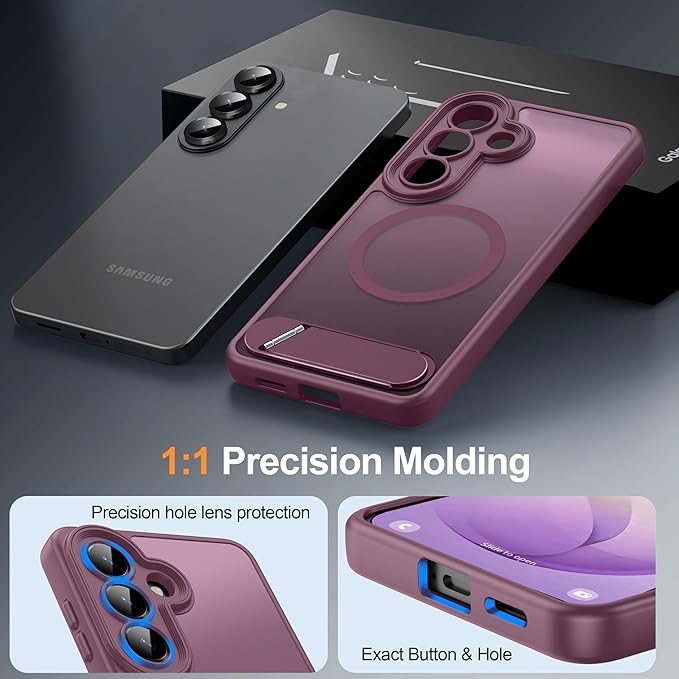 Magnetic for Samsung Galaxy S26 Case, [Compatible with MagSafe][Full Camera Protection][Built-in Invisible Kickstand] Translucent Matte Phone Case for S26 6.3" - Wine Red