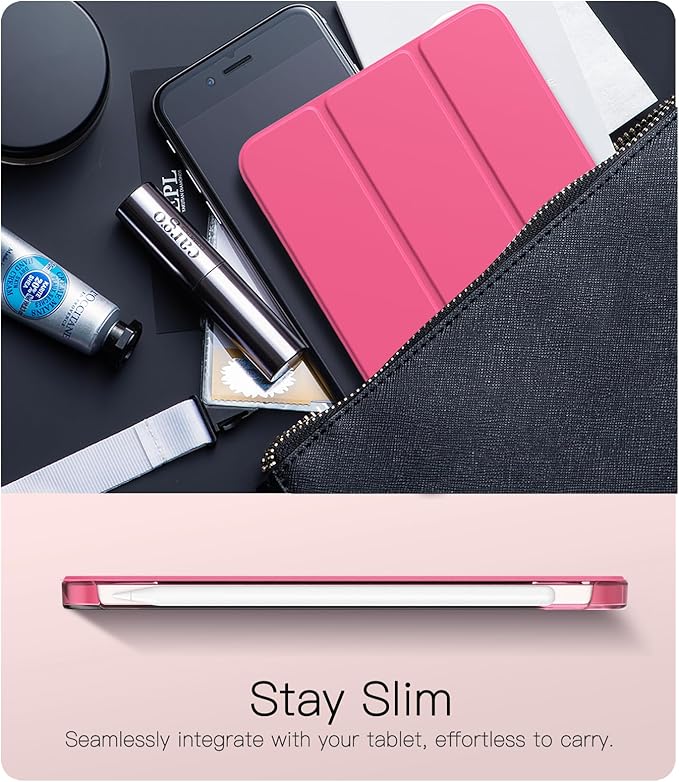 TiMOVO Case for iPad mini 7 A17 Pro 8.3-inch 2024, iPad mini 6th Generation Case, Slim Translucent Hard Back Folio Cover Support Touch ID & Apple Pencil Charging, Auto Wake/Sleep, Watermelon Red