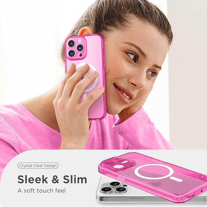 CAPRARO Magnetic for iPhone 13 Pro Case, [Compatible with MagSafe] [Full Camera Protection] Shockproof Protective Slim Translucent Matte Phone Case for iPhone 13 Pro 6.1'', Clear Neon