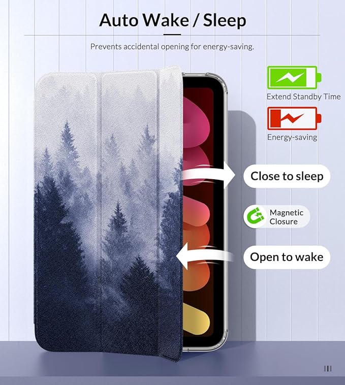 MoKo Case Fit New iPad mini 7 (A17 Pro) 2024, iPad mini 6th Generation Case 2021 (8.3-inch), iPad mini 6 Case, Soft TPU Translucent Frosted Back Cover Case for iPad mini 7th, Gray Forest