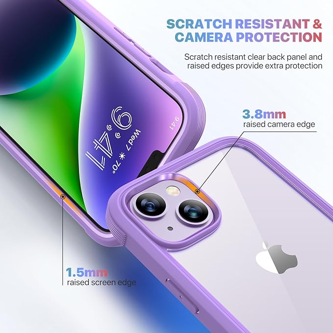 Diaclara Designed for iPhone 14 Case, Full Body Rugged Case with Built-in Touch Sensitive Anti-Scratch Screen Protector, with Camera Lens Protector for iPhone 14 6.1" (Peri Purple)